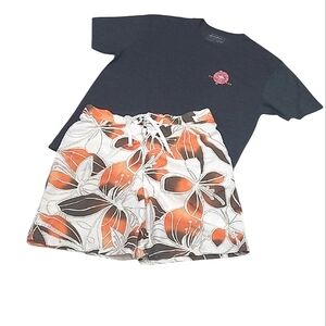 Joe Boxer Tropical Swim Trunks Floral Beach Board Shorts Back Pocket Tie Waist
